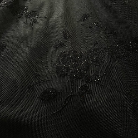 Alex Evenings Black Floral Mesh Overlay A Line Tulle Dress 10 Whimsigoth Formal - Picture 4 of 10